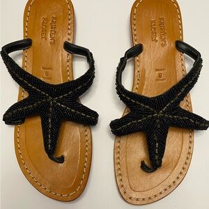 Genuine Leather Black Beaded Starfish Sandals | Women’s Size 8 | MermaidCore